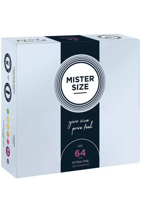 Boite de 36 préservatifs latex avec réservoir, 7 tailles disponibles, Mister Size - MS36