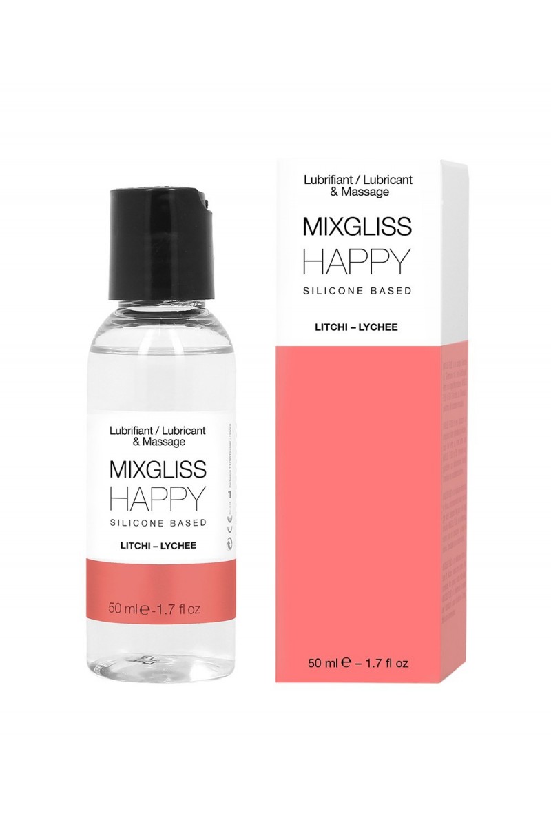 2 en 1 Lubrifiant et huile de massage silicone Mixgliss Happy Litchi 50 ML - MG2535
