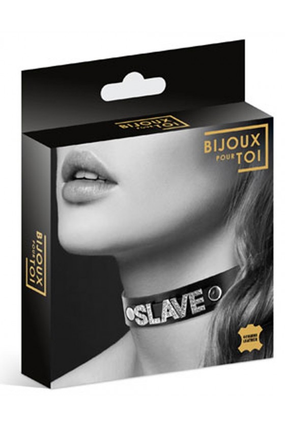 Collier en cuir noir SM avec Slave en strass - CC6050130010